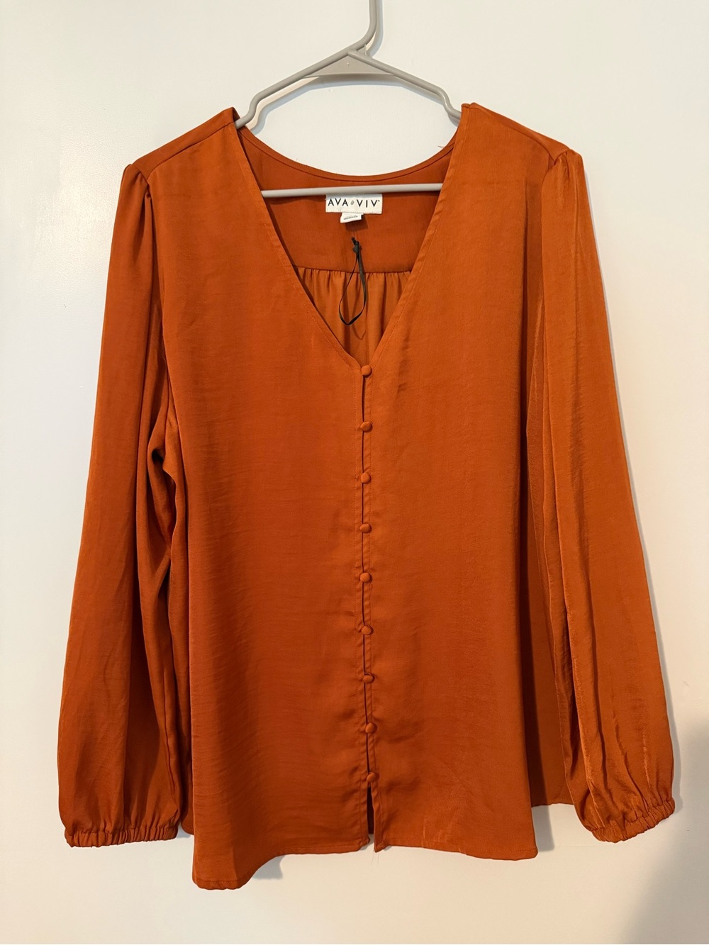 Ava & Viv Burnt Orange Button-Front V-Neck Blouse